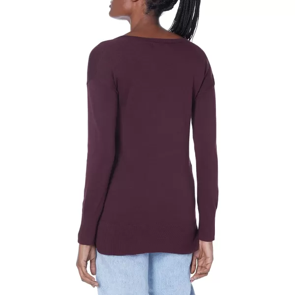 Amazon Essentials Womens Lightweight LongSleeve VNeck Tunic Sweater Available in Plus SizeBurgundy