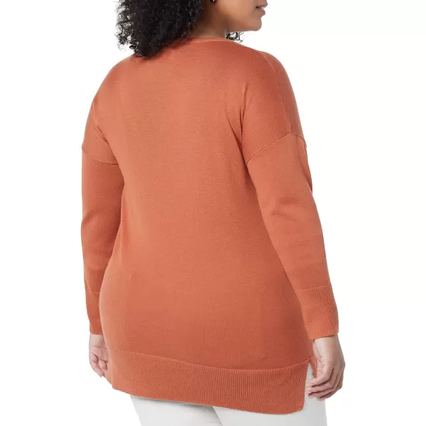 Amazon Essentials Womens Lightweight LongSleeve VNeck Tunic Sweater Available in Plus SizeCaramel