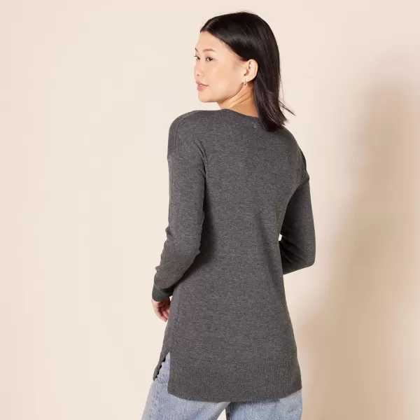 Amazon Essentials Womens Lightweight LongSleeve VNeck Tunic Sweater Available in Plus SizeCharcoal Heather