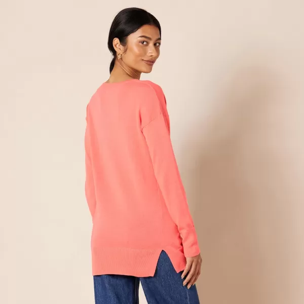 Amazon Essentials Womens Lightweight LongSleeve VNeck Tunic Sweater Available in Plus SizeCoral Pink