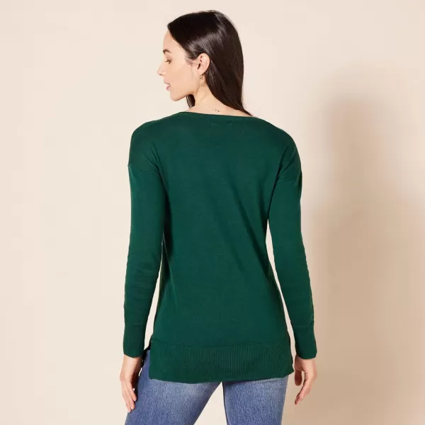 Amazon Essentials Womens Lightweight LongSleeve VNeck Tunic Sweater Available in Plus SizeDark Green