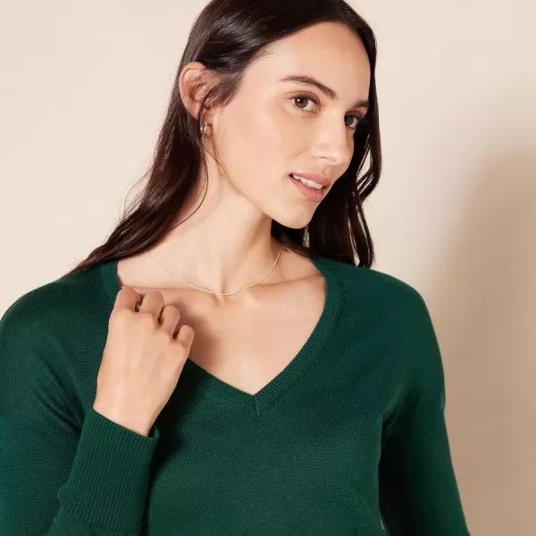 Amazon Essentials Womens Lightweight LongSleeve VNeck Tunic Sweater Available in Plus SizeDark Green