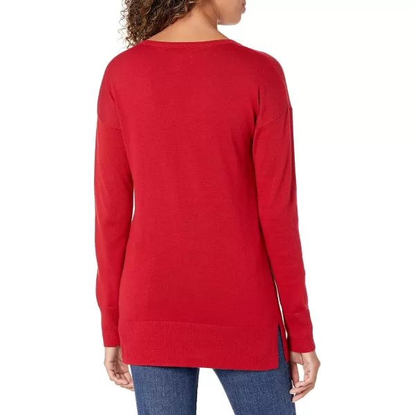 Amazon Essentials Womens Lightweight LongSleeve VNeck Tunic Sweater Available in Plus SizeRed