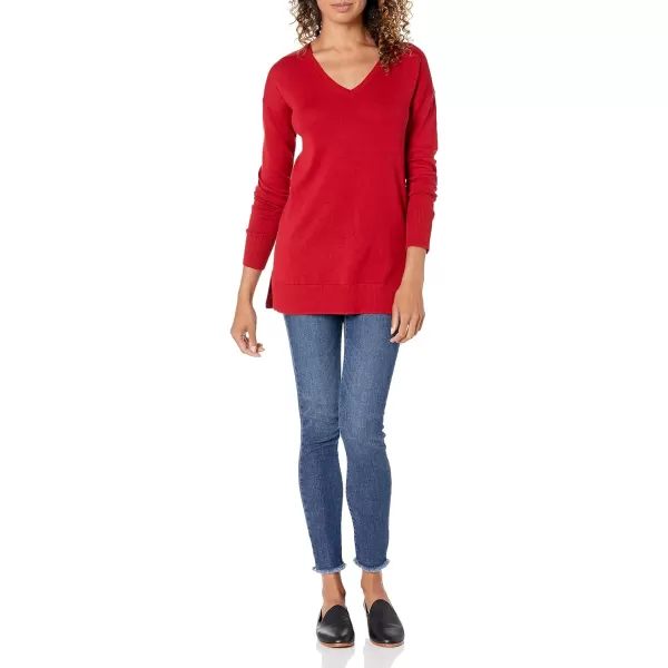 Amazon Essentials Womens Lightweight LongSleeve VNeck Tunic Sweater Available in Plus SizeRed