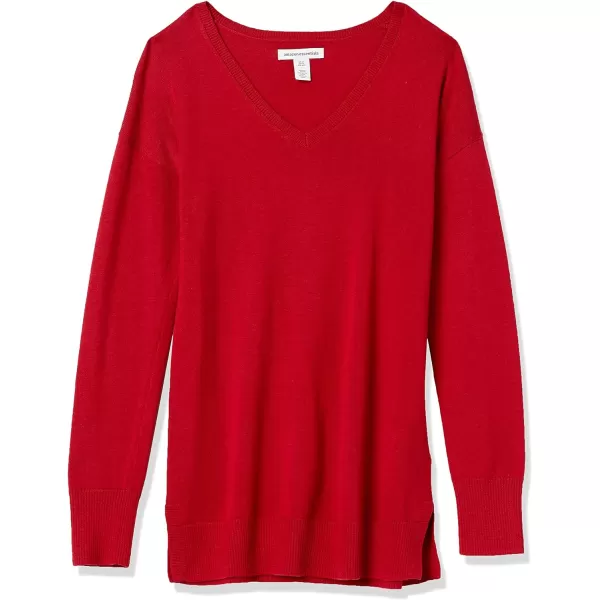 Amazon Essentials Womens Lightweight LongSleeve VNeck Tunic Sweater Available in Plus SizeRed