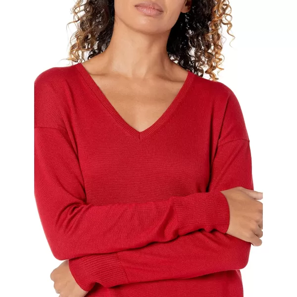 Amazon Essentials Womens Lightweight LongSleeve VNeck Tunic Sweater Available in Plus SizeRed