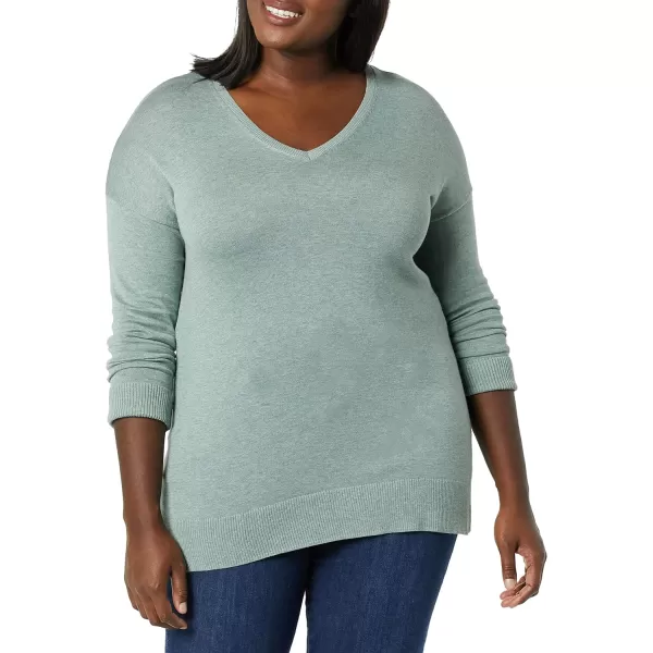 Amazon Essentials Womens Lightweight LongSleeve VNeck Tunic Sweater Available in Plus SizeSage Green Heather