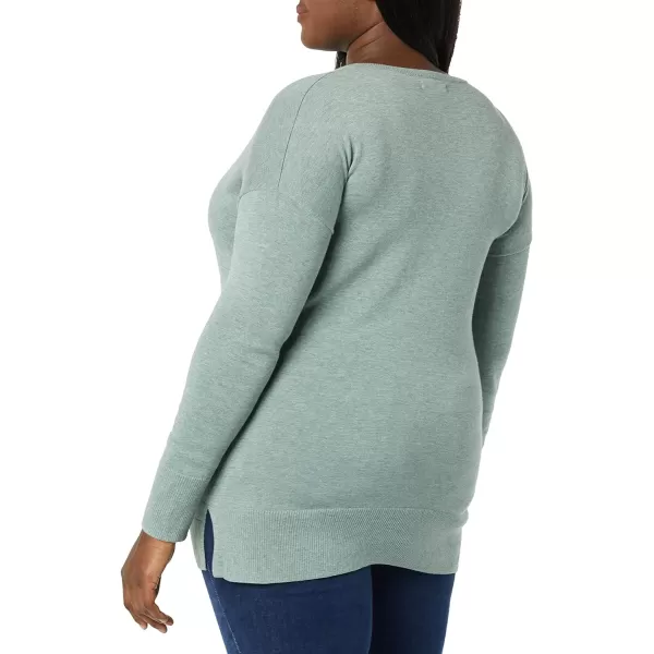 Amazon Essentials Womens Lightweight LongSleeve VNeck Tunic Sweater Available in Plus SizeSage Green Heather