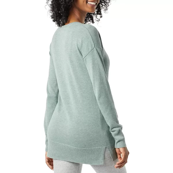 Amazon Essentials Womens Lightweight LongSleeve VNeck Tunic Sweater Available in Plus SizeSage Green Heather