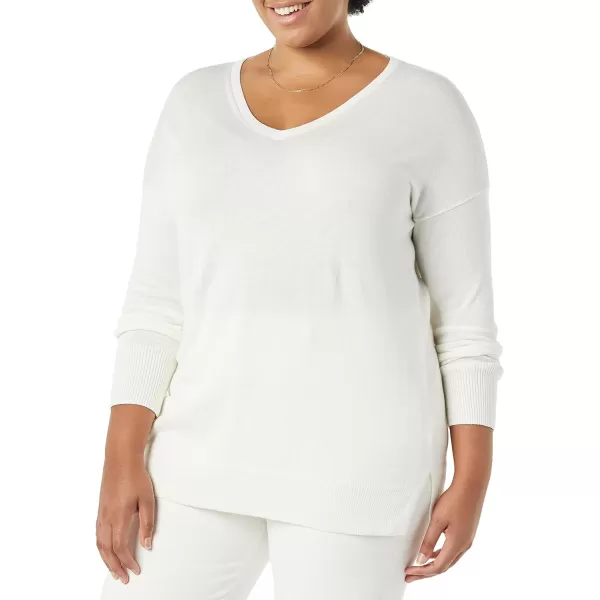 Amazon Essentials Womens Lightweight LongSleeve VNeck Tunic Sweater Available in Plus SizeWhite