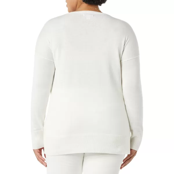 Amazon Essentials Womens Lightweight LongSleeve VNeck Tunic Sweater Available in Plus SizeWhite