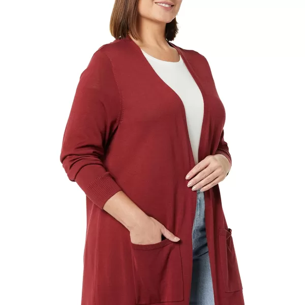 Amazon Essentials Womens Lightweight Longer Length Cardigan Sweater Available in Plus SizeBurgundy