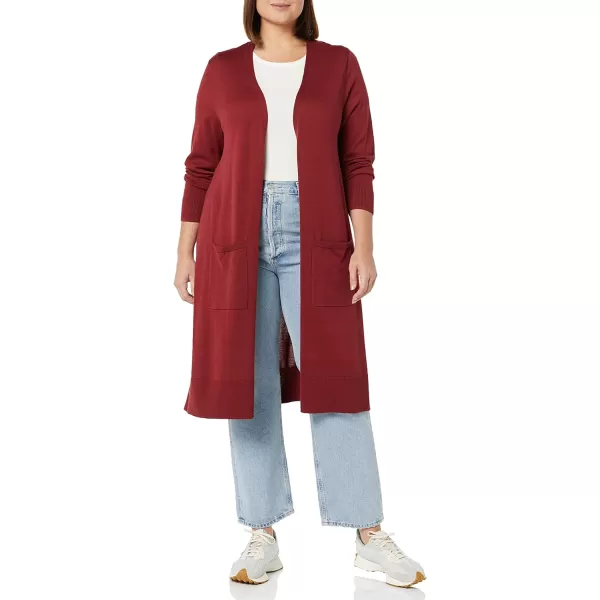 Amazon Essentials Womens Lightweight Longer Length Cardigan Sweater Available in Plus SizeBurgundy