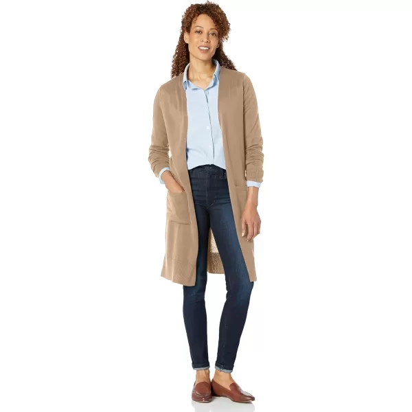 Amazon Essentials Womens Lightweight Longer Length Cardigan Sweater Available in Plus SizeCamel Heather