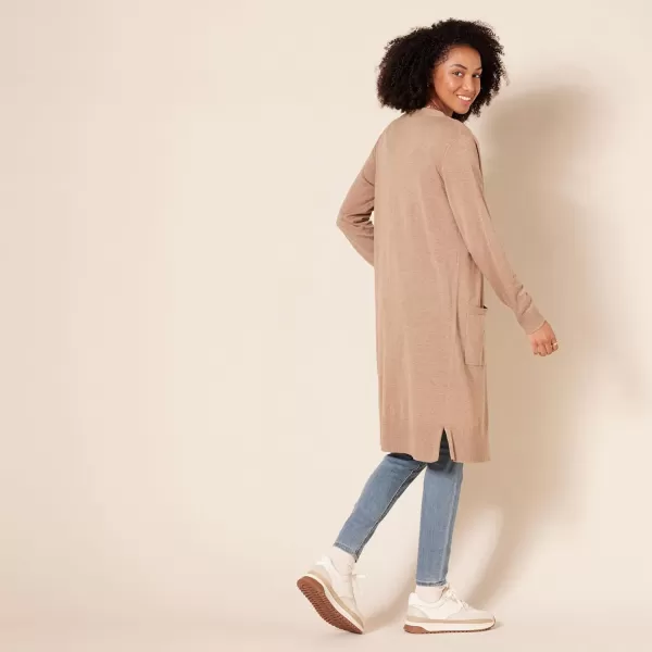 Amazon Essentials Womens Lightweight Longer Length Cardigan Sweater Available in Plus SizeCamel Heather