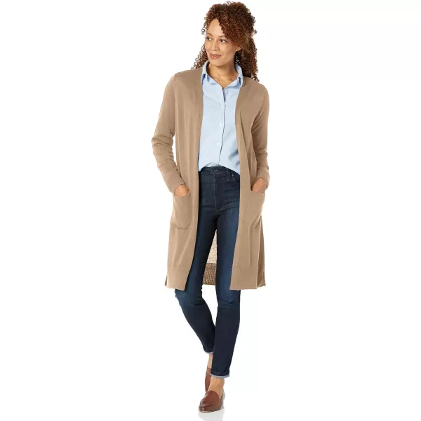 Amazon Essentials Womens Lightweight Longer Length Cardigan Sweater Available in Plus SizeCamel Heather