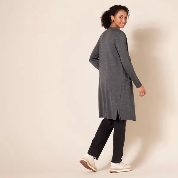 Amazon Essentials Womens Lightweight Longer Length Cardigan Sweater Available in Plus SizeCharcoal Heather