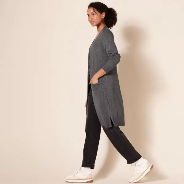 Amazon Essentials Womens Lightweight Longer Length Cardigan Sweater Available in Plus SizeCharcoal Heather