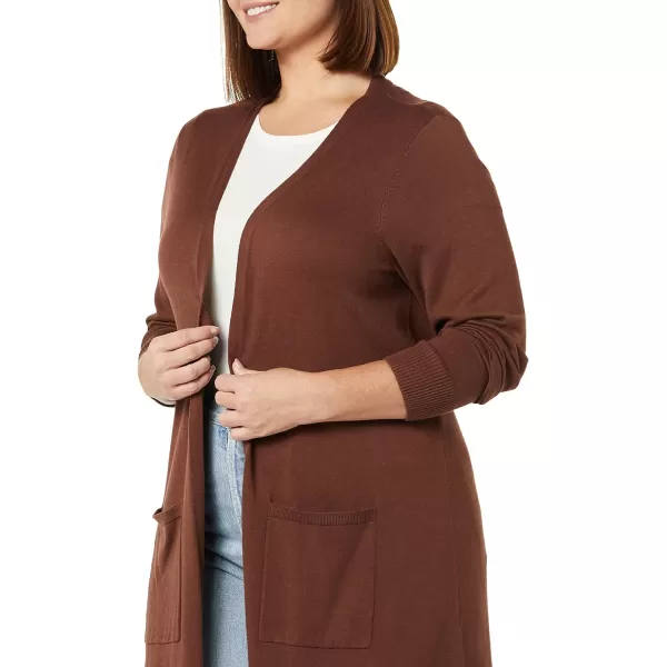 Amazon Essentials Womens Lightweight Longer Length Cardigan Sweater Available in Plus SizeChocolate