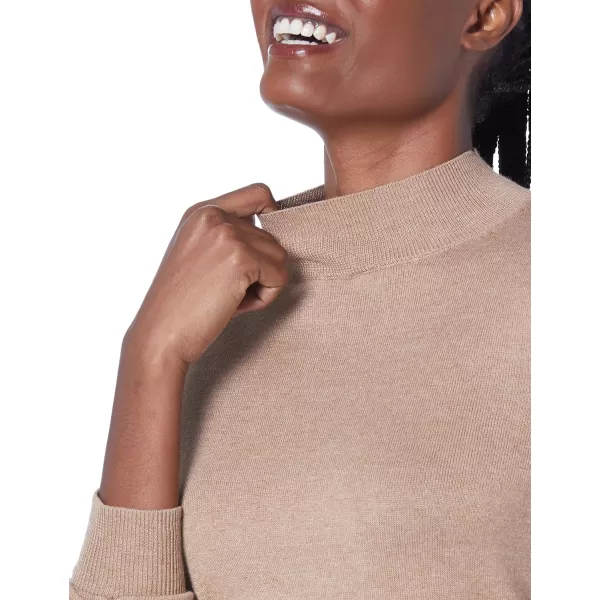 Amazon Essentials Womens Lightweight Mockneck Sweater Available in Plus SizeCamel Heather