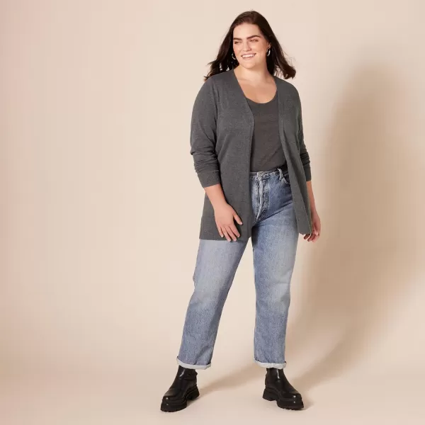 Amazon Essentials Womens Lightweight OpenFront Cardigan Sweater Available in Plus SizeCharcoal Heather