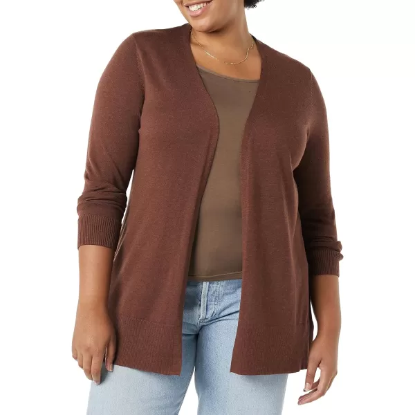 Amazon Essentials Womens Lightweight OpenFront Cardigan Sweater Available in Plus SizeDark Chestnut Brown Heather