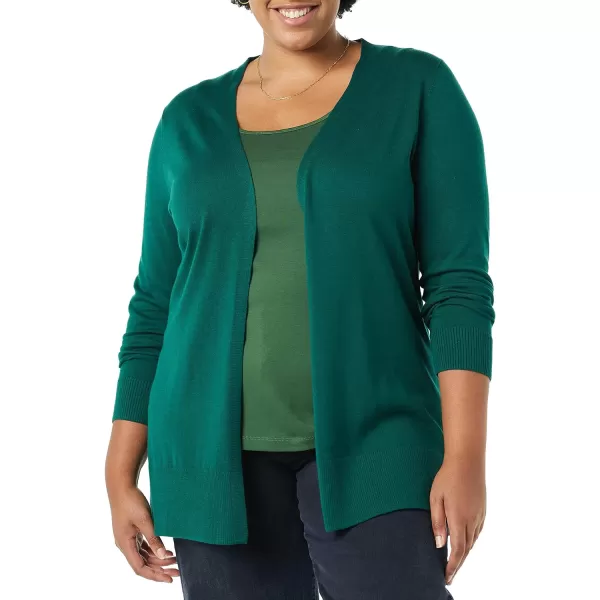 Amazon Essentials Womens Lightweight OpenFront Cardigan Sweater Available in Plus SizeDark Green