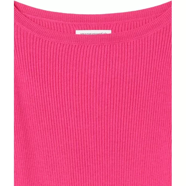 Amazon Essentials Womens Lightweight Ribbed LongSleeve Boat Neck SlimFit SweaterBright Pink