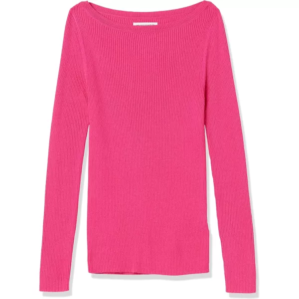 Amazon Essentials Womens Lightweight Ribbed LongSleeve Boat Neck SlimFit SweaterBright Pink