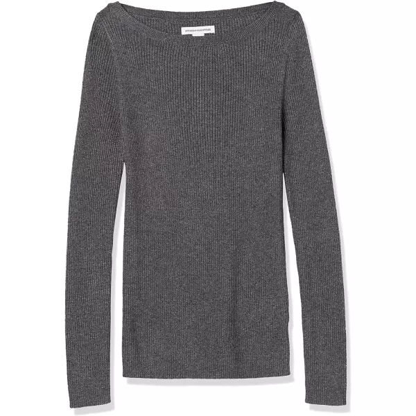 Amazon Essentials Womens Lightweight Ribbed LongSleeve Boat Neck SlimFit SweaterCharcoal Heather