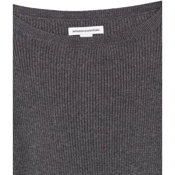 Amazon Essentials Womens Lightweight Ribbed LongSleeve Boat Neck SlimFit SweaterCharcoal Heather