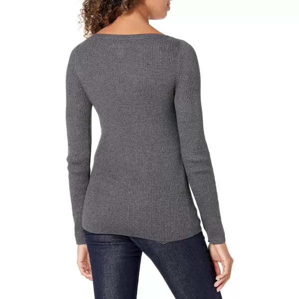 Amazon Essentials Womens Lightweight Ribbed LongSleeve Boat Neck SlimFit SweaterCharcoal Heather