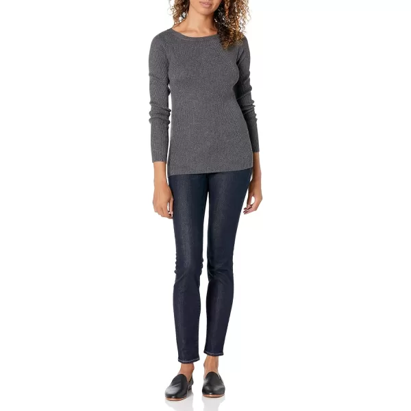 Amazon Essentials Womens Lightweight Ribbed LongSleeve Boat Neck SlimFit SweaterCharcoal Heather