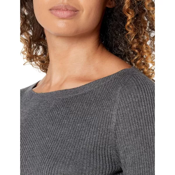 Amazon Essentials Womens Lightweight Ribbed LongSleeve Boat Neck SlimFit SweaterCharcoal Heather