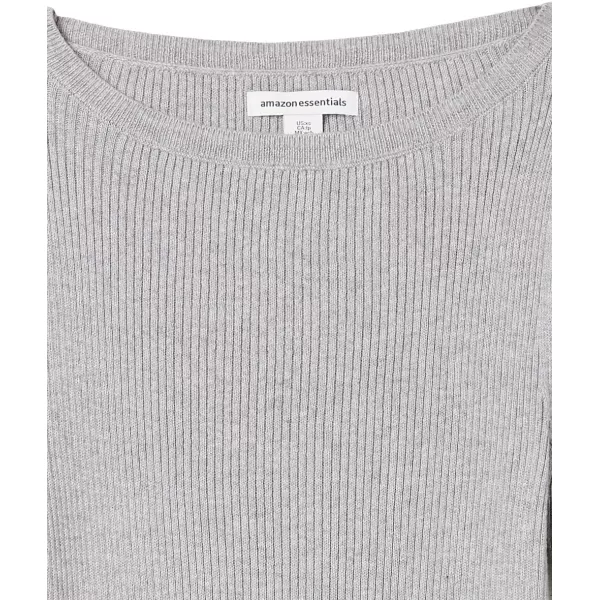 Amazon Essentials Womens Lightweight Ribbed LongSleeve Boat Neck SlimFit SweaterLight Grey Heather