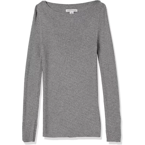 Amazon Essentials Womens Lightweight Ribbed LongSleeve Boat Neck SlimFit SweaterLight Grey Heather