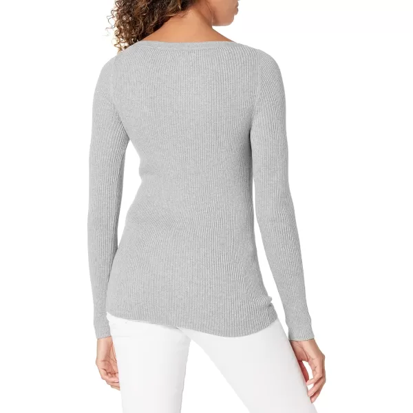 Amazon Essentials Womens Lightweight Ribbed LongSleeve Boat Neck SlimFit SweaterLight Grey Heather