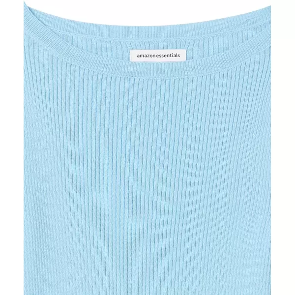 Amazon Essentials Womens Lightweight Ribbed LongSleeve Boat Neck SlimFit SweaterSky Blue