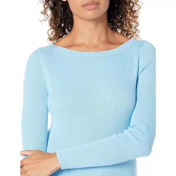 Amazon Essentials Womens Lightweight Ribbed LongSleeve Boat Neck SlimFit SweaterSky Blue