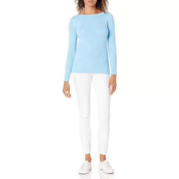 Amazon Essentials Womens Lightweight Ribbed LongSleeve Boat Neck SlimFit SweaterSky Blue