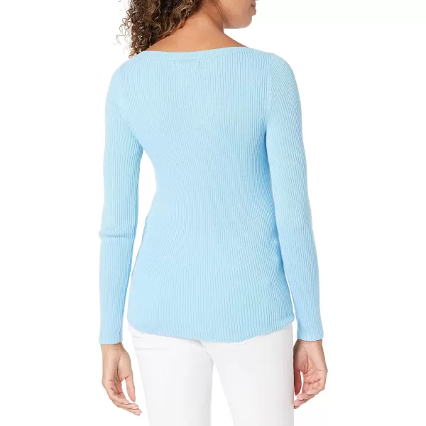 Amazon Essentials Womens Lightweight Ribbed LongSleeve Boat Neck SlimFit SweaterSky Blue