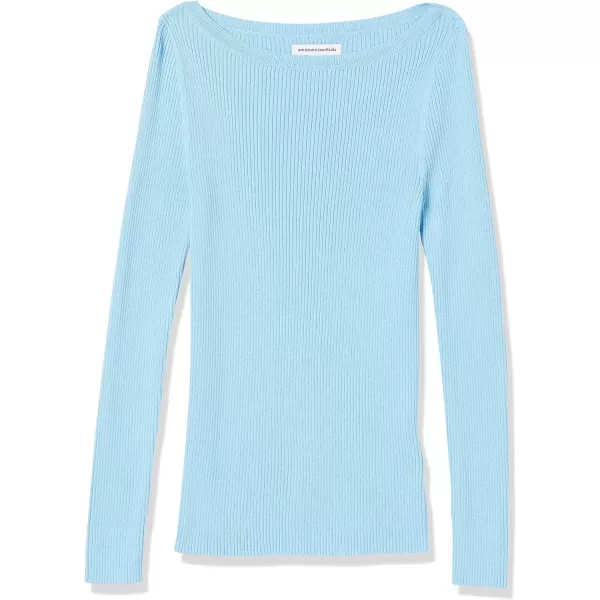 Amazon Essentials Womens Lightweight Ribbed LongSleeve Boat Neck SlimFit SweaterSky Blue