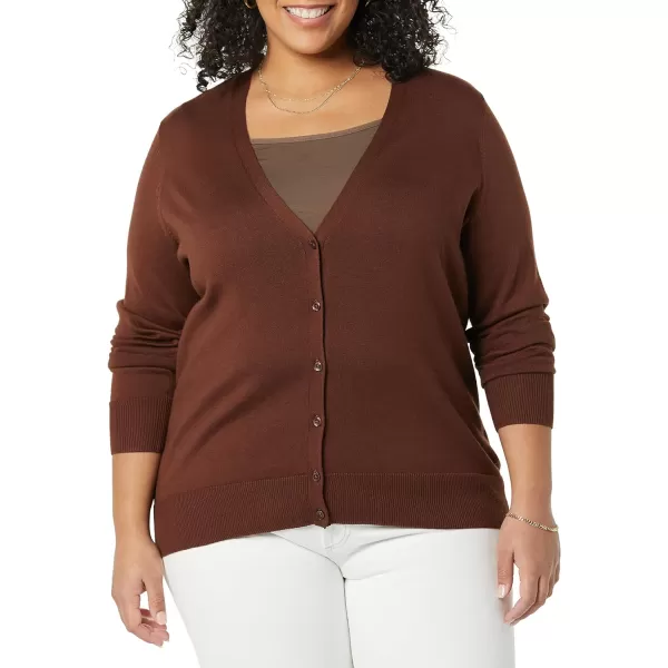 Amazon Essentials Womens Lightweight VNeck Cardigan Sweater Available in Plus SizeBrown