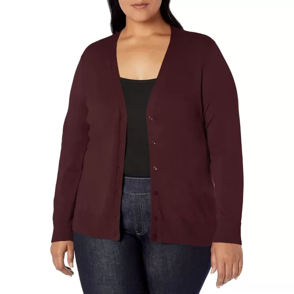 Amazon Essentials Womens Lightweight VNeck Cardigan Sweater Available in Plus SizeBurgundy