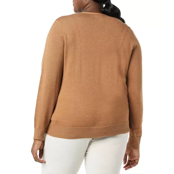 Amazon Essentials Womens Lightweight VNeck Cardigan Sweater Available in Plus SizeCamel Heather