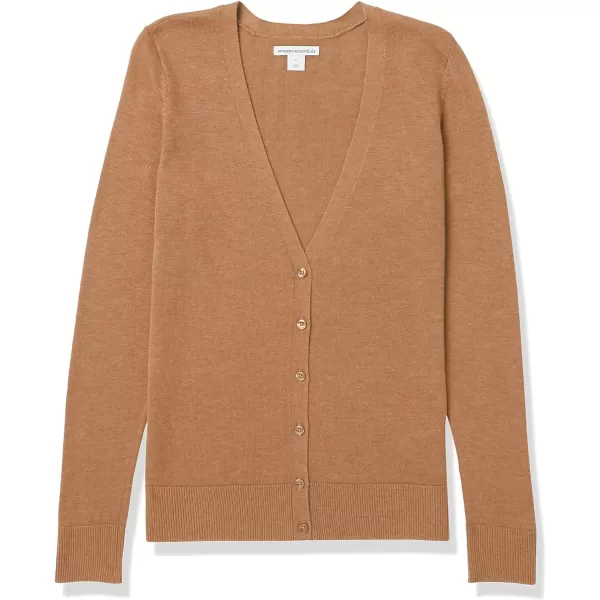 Amazon Essentials Womens Lightweight VNeck Cardigan Sweater Available in Plus SizeCamel Heather