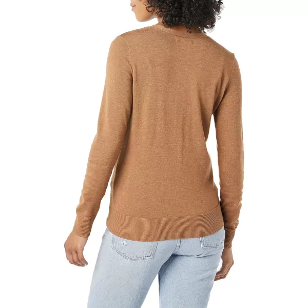 Amazon Essentials Womens Lightweight VNeck Cardigan Sweater Available in Plus SizeCamel Heather