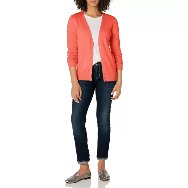 Amazon Essentials Womens Lightweight VNeck Cardigan Sweater Available in Plus SizeCoral Pink