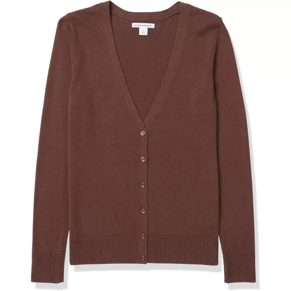 Amazon Essentials Womens Lightweight VNeck Cardigan Sweater Available in Plus SizeDark Chestnut Brown Heather
