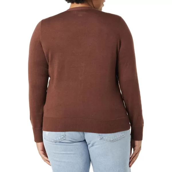 Amazon Essentials Womens Lightweight VNeck Cardigan Sweater Available in Plus SizeDark Chestnut Brown Heather